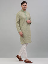 Men's Green Embroidered Kurta With Pajama