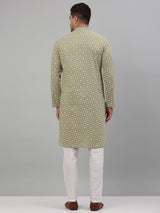 Men's Green Embroidered Kurta With Pajama