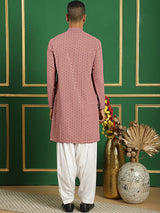 Pink Cotton Mirror Sequin Embroidered Kurta Pajama Set