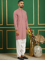 Pink Cotton Mirror Sequin Embroidered Kurta Pajama Set