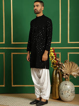 Black Cotton Mirror Sequin Embroidered Kurta Pajama Set