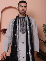 Gray Silk Embroidered Kurta Pajama Set with Dupatta