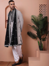 Gray Silk Embroidered Kurta Pajama Set with Dupatta