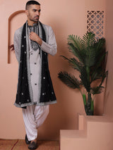 Gray Silk Embroidered Kurta Pajama Set with Dupatta