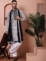 Gray Silk Embroidered Kurta Pajama Set with Dupatta