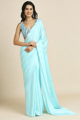 Turquoise Burfi Silk Saree With Lycra Sequins Unstitch Blouse