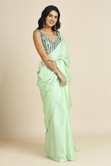 Pista Burfi Silk Saree With Lycra Sequins Unstitch Blouse