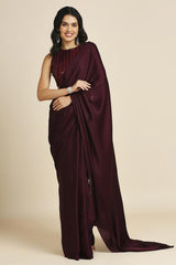 Wine Burfi Silk Saree With Lycra Sequins Unstitch Blouse