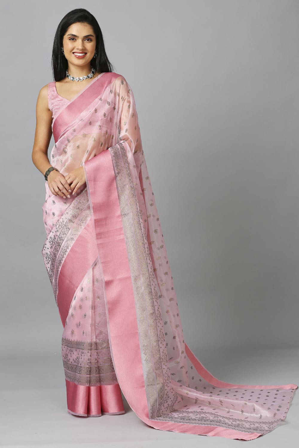 Baby Pink Organza Tie Dye Party Wear Designer Saree