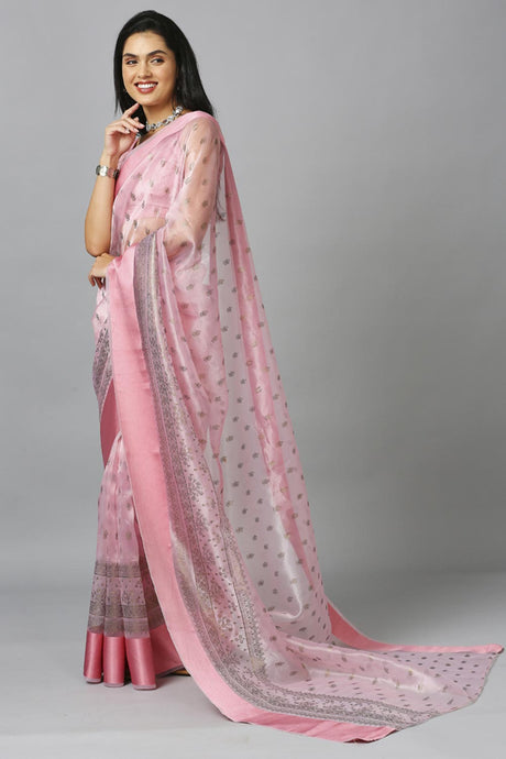 Baby Pink Organza Tie Dye Party Wear Designer Saree