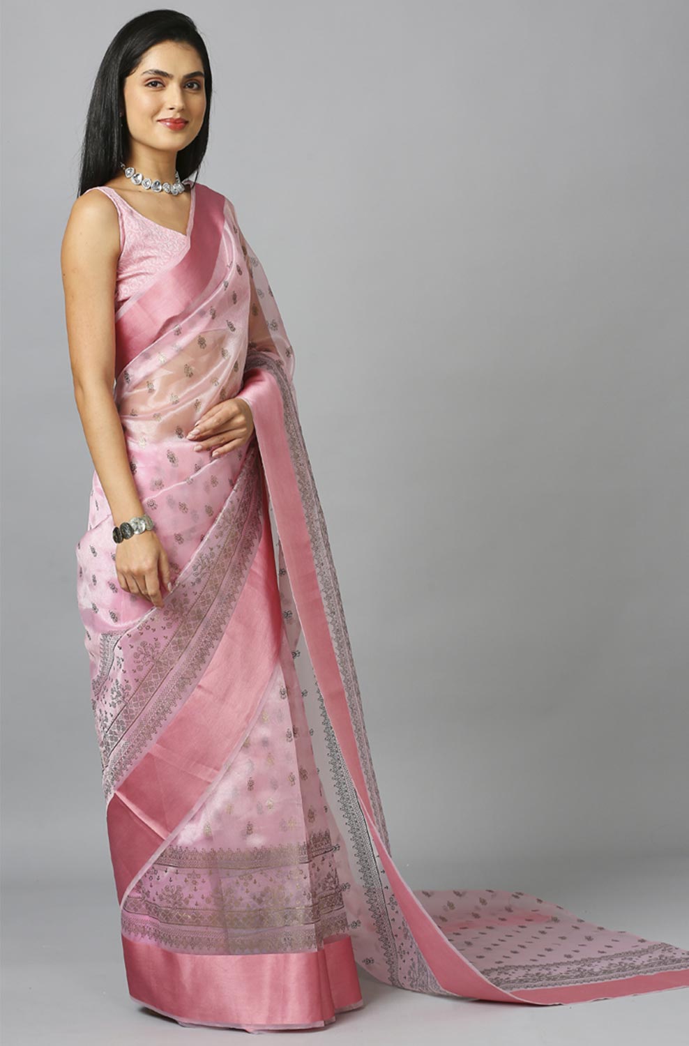 Baby Pink Organza Tie Dye Party Wear Designer Saree