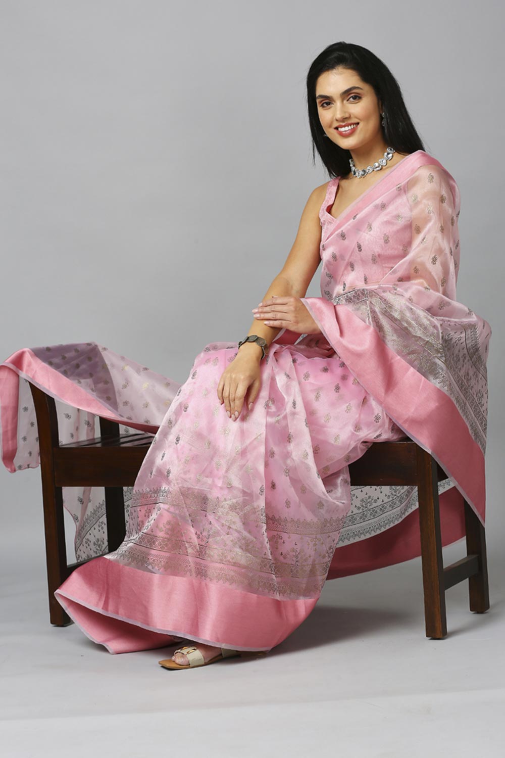 Baby Pink Organza Tie Dye Party Wear Designer Saree