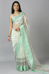 Sea Green Organza Tie Dye Party Wear Designer Saree