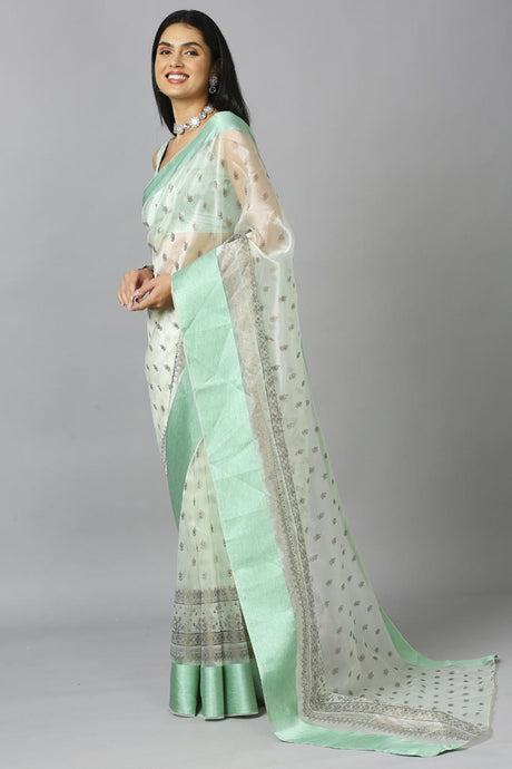 Sea Green Organza Tie Dye Party Wear Designer Saree