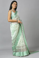 Sea Green Organza Tie Dye Party Wear Designer Saree