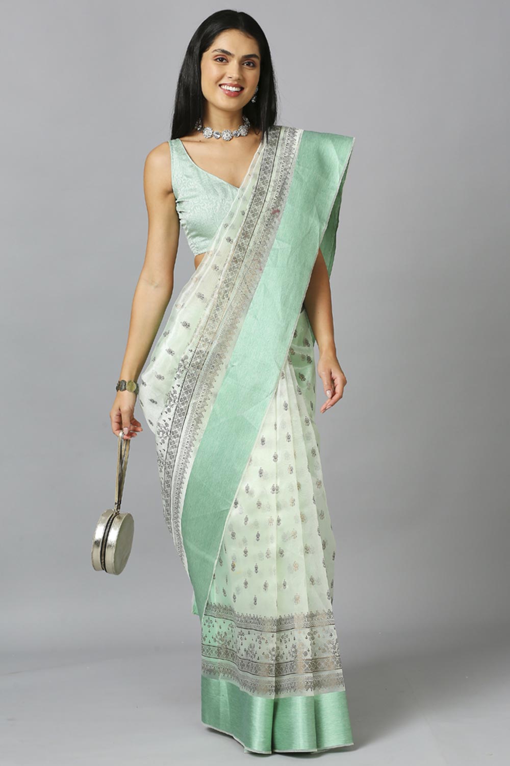 Sea Green Organza Tie Dye Party Wear Designer Saree