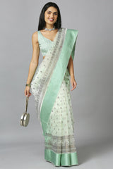 Sea Green Organza Tie Dye Party Wear Designer Saree