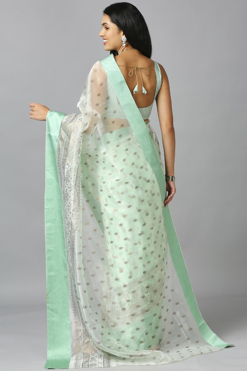 Sea Green Organza Tie Dye Party Wear Designer Saree