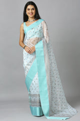 Aqua Blue Organza Tie Dye Party Wear Designer Saree