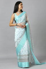 Aqua Blue Organza Tie Dye Party Wear Designer Saree