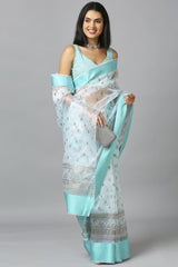 Aqua Blue Organza Tie Dye Party Wear Designer Saree