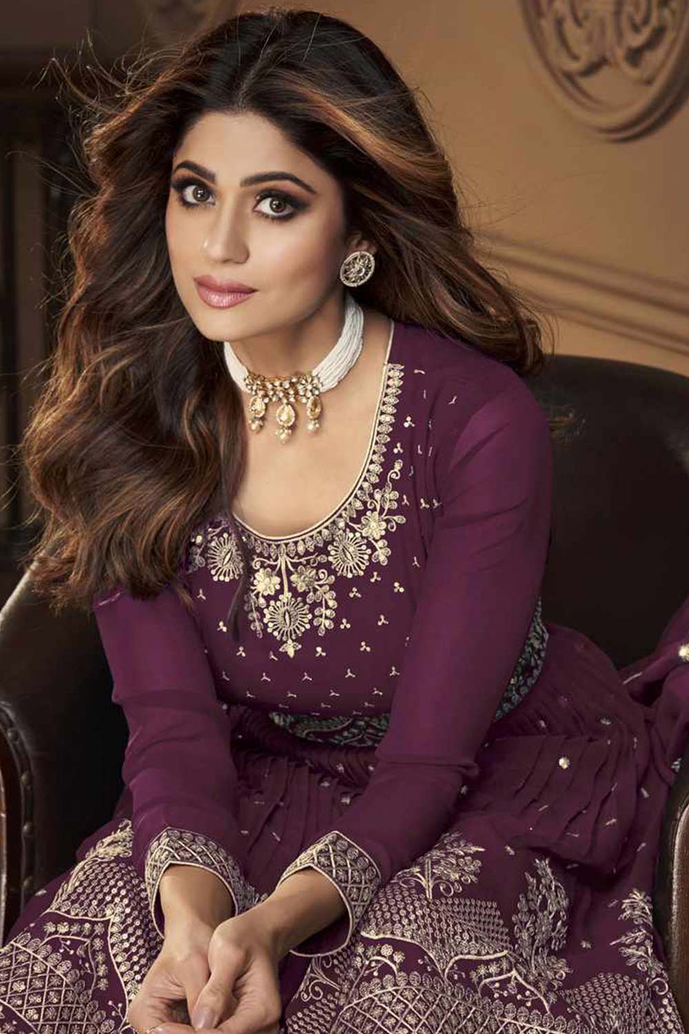 Purple Georgette Embroidered Sharara Suit Set