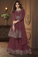 Pink Georgette Embroidered Sharara Suit Set