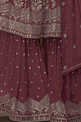 Pink Georgette Embroidered Sharara Suit Set