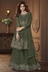 Green Georgette Embroidered Sharara Suit Set