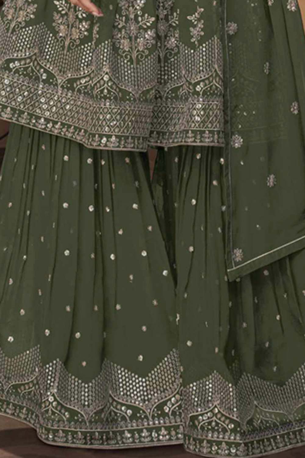 Green Georgette Embroidered Sharara Suit Set