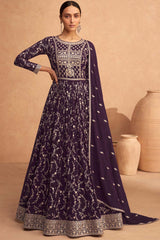 Purple Georgette Embroidered Anarkali Suit Set