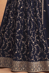 Navy Blue Georgette Embroidered Anarkali Suit Set