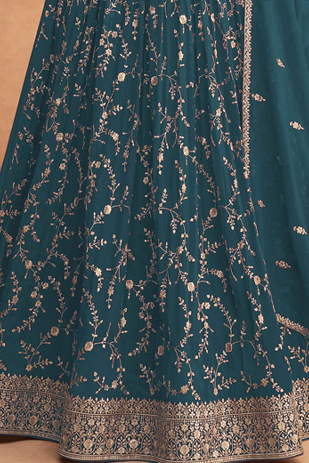 Teal Blue Georgette Embroidered Anarkali Suit Set