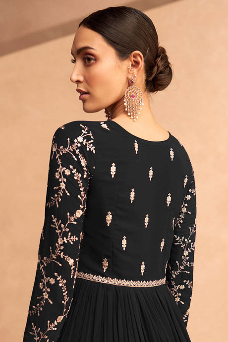 Black Georgette Embroidered Anarkali Suit Set