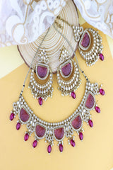 Gold Plated Traditional Pearl Kundan & Stone Studded Jeweler Necklace Set With Maang Tikka