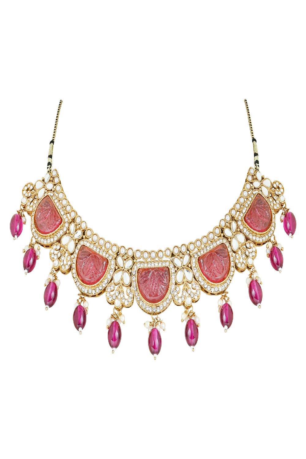 Gold Plated Traditional Pearl Kundan & Stone Studded Jeweler Necklace Set With Maang Tikka