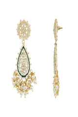Gold Plated Traditional Pearl Kundan Meenakari Floral Necklace With Earring Maang Tikka & Finger Ring Set