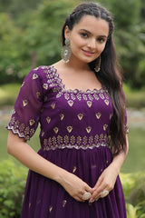 Purple Faux Blooming Embroidery Zari Gown