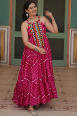 Pink Chinon Leheriya Print Navaratri Gown