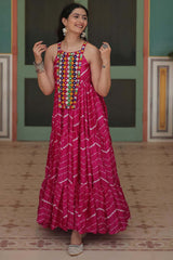 Pink Chinon Leheriya Print Navaratri Gown