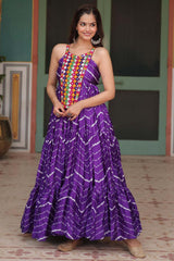 Purple Chinon Leheriya Print Navaratri Gown