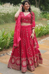 Red Rangoli Silk Embroidered Lehenga