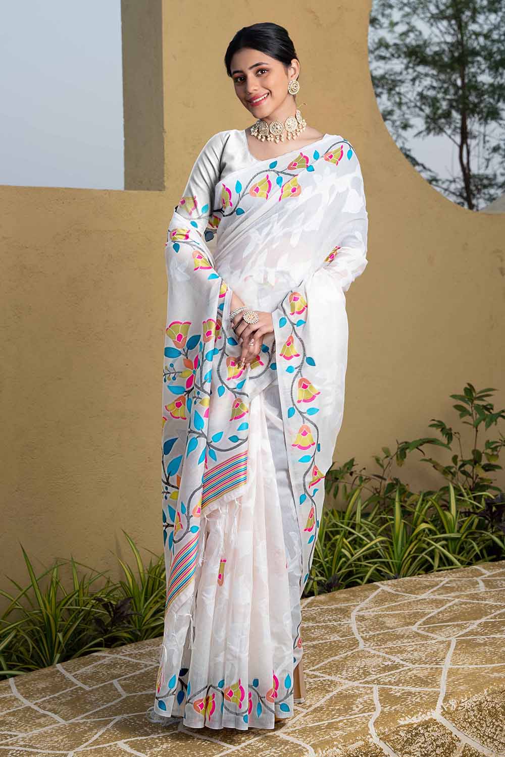 Blue Woven Cotton Saree