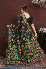 Black Jamdani Floral Cotton Saree