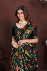 Black Jamdani Floral Cotton Saree