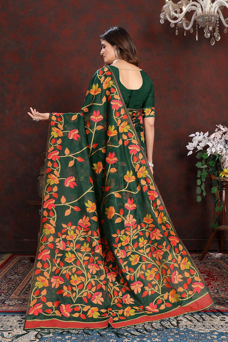 Green Jamdani Floral Cotton Saree