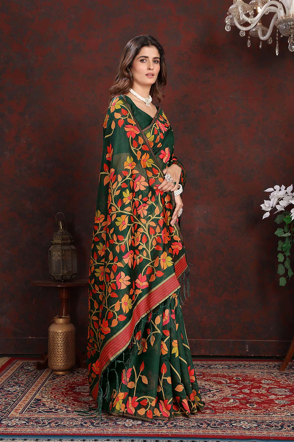 Green Jamdani Floral Cotton Saree