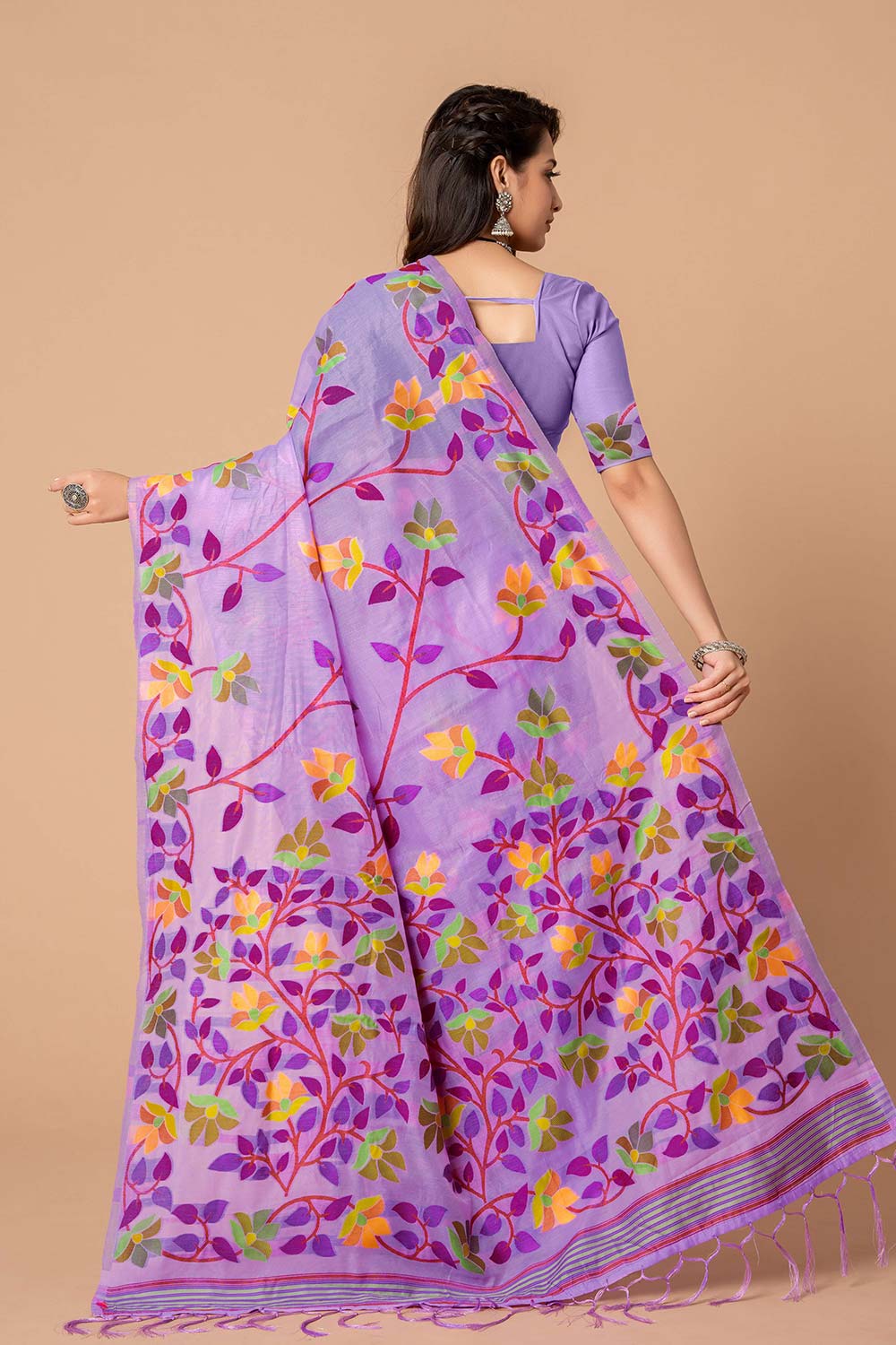 Lavender Jamdani Floral Cotton Saree