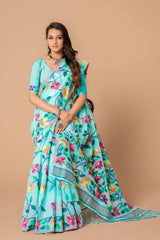 Blue Jamdani Floral Cotton Saree