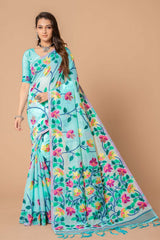 Blue Jamdani Floral Cotton Saree